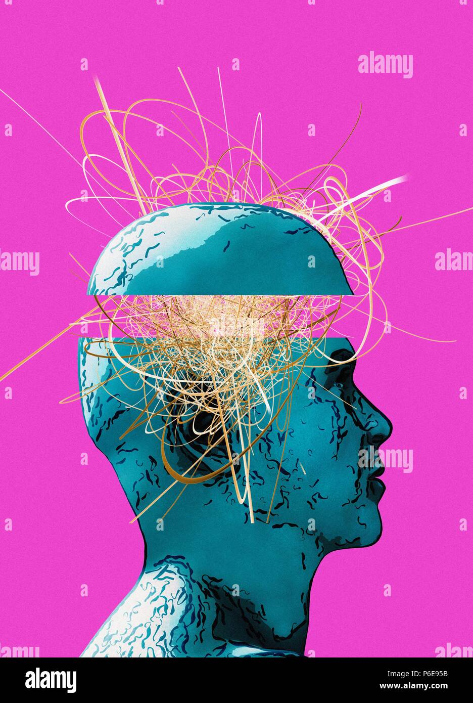 Cabeza humana con la actividad cerebral, la ilustración. Foto de stock