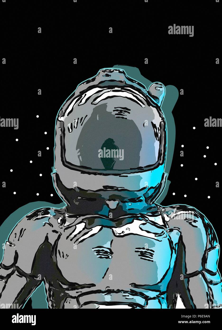 Casco de astronauta en el espacio con estilo de dibujo o dibujo a