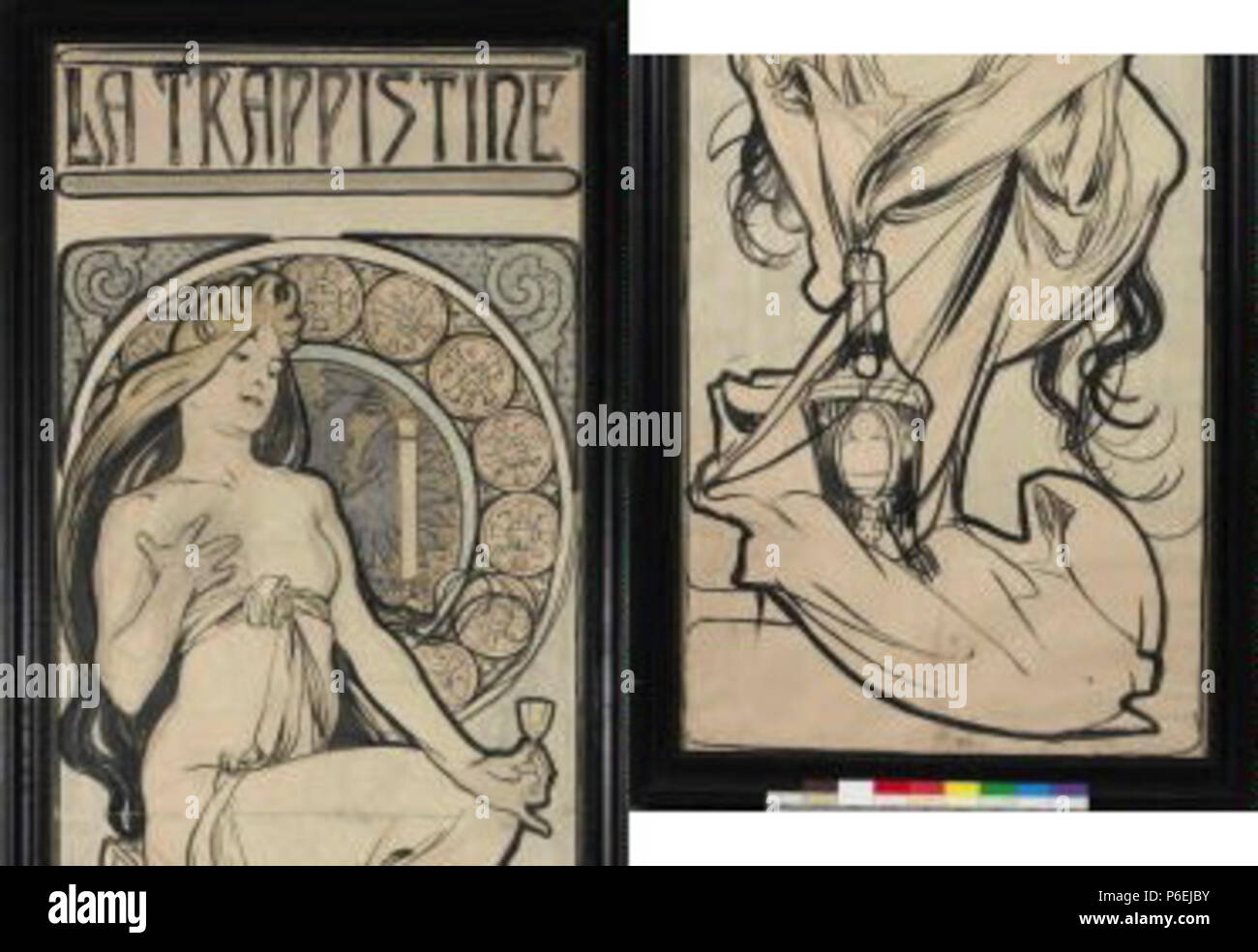 .: La Trappistine eština - návrh na plakát circa 1897 6 Autor Alfons Mucha 24.7.1860-14.7.1939 - La Trappistine navrh plakat - NA Foto de stock