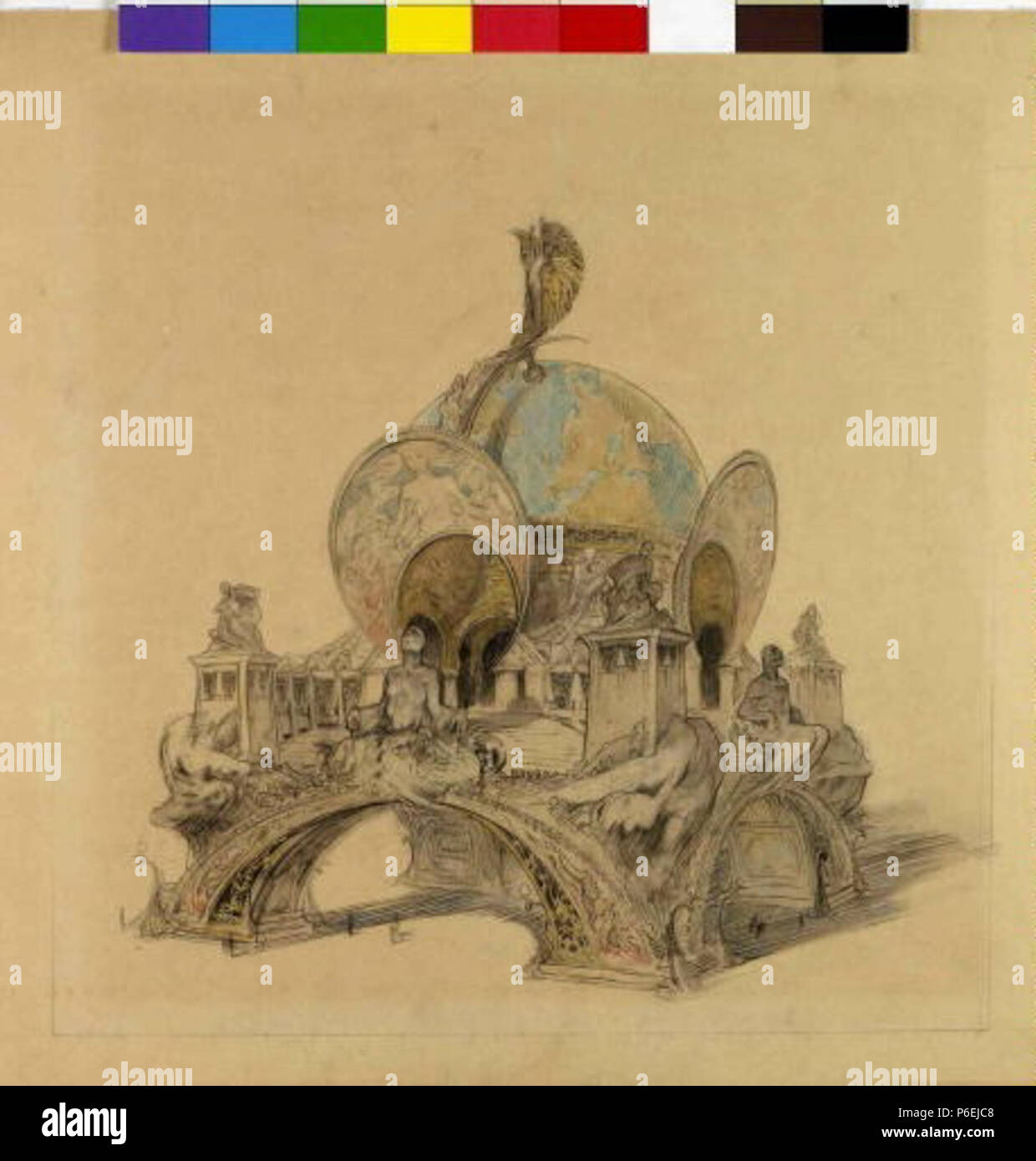 .: Na Pavilon eština Návrh Svtovou výstavu lovka pro v Paíži roku 1900 1898 6 Autor Alfons Mucha 24.7.1860-14.7.1939 - Navrh na Pavilon Svetovou vystavu cloveka pro v Parizi roku 1900 Foto de stock