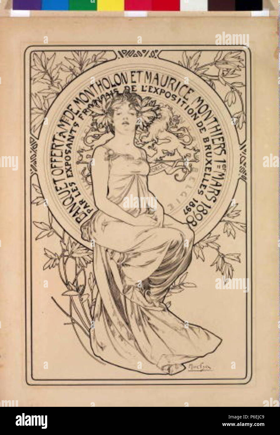 .: Plakát banket eština na 1898 6 Autor Alfons Mucha 24.7.1860-14.7.1939 - Plakat na banket Foto de stock