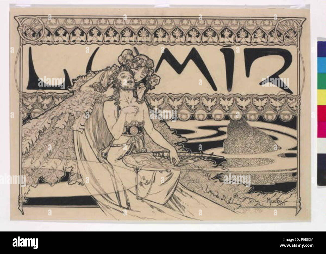 .: Záhlaví eština asopisu Lumír 1898 6 Autor Alfons Mucha 24.7.1860-14.7.1939 - Zahlavi casopisu Lumir Foto de stock