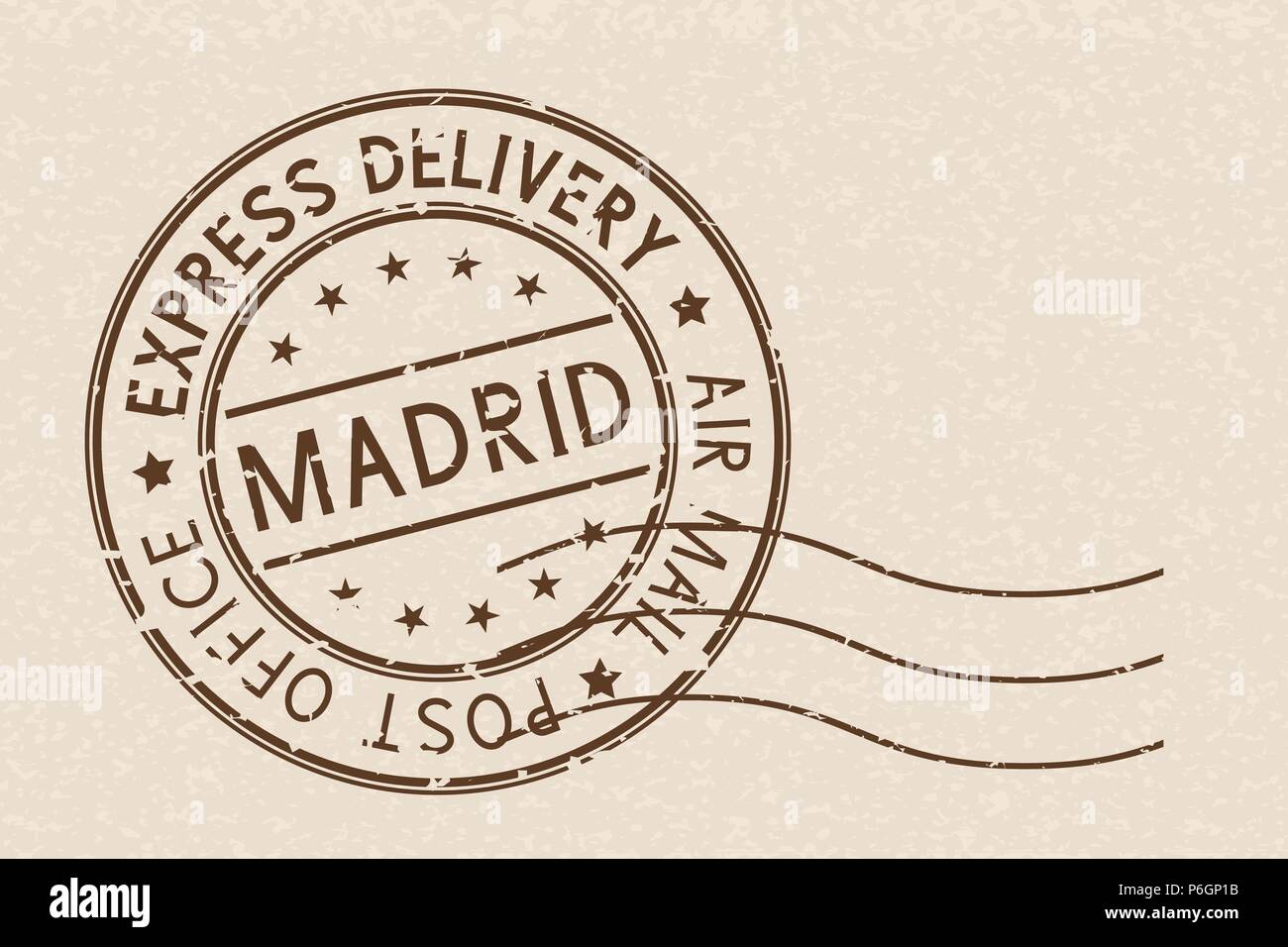 Sello redondo Madrid, España sobre fondo beige Ilustración del Vector