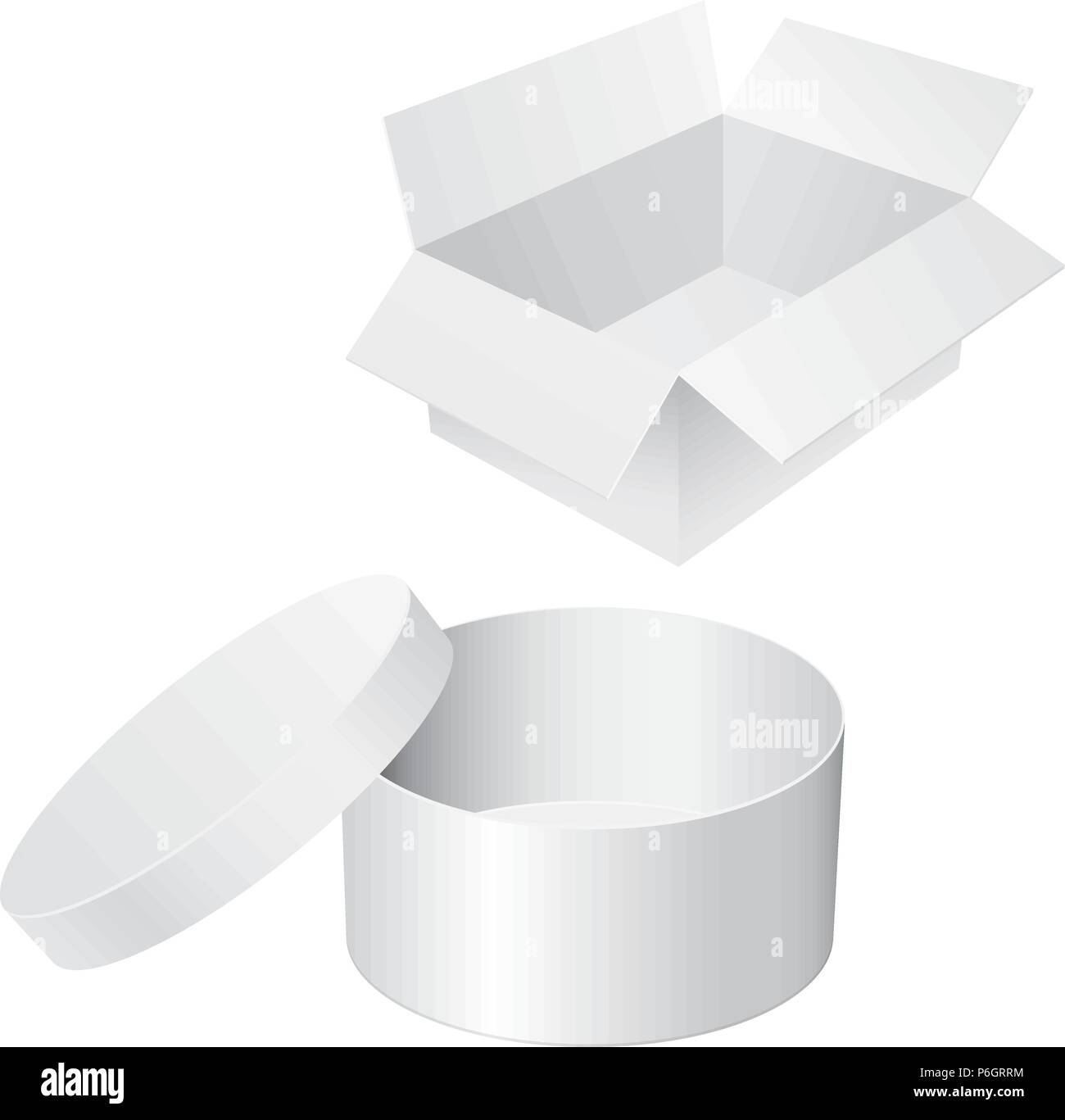 Cajas blancas redondas y cuadradas. Contenedores en blanco Imagen Vector de  stock - Alamy