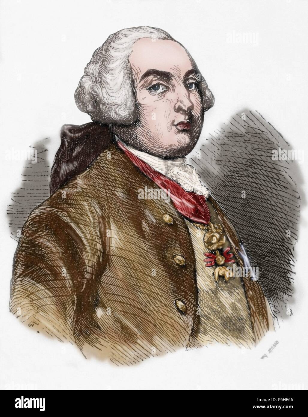 Luis XVI (1754-1793). El rey de Francia. Grabado. Coloreada. Foto de stock