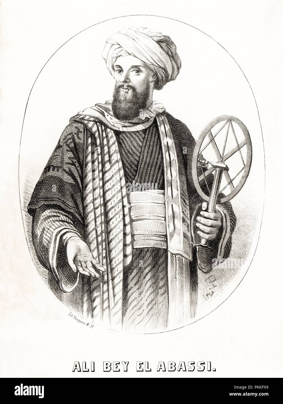 España. Domènec Badía Leblich (1766-1818), espía, aventurero y arabista catalán conocido como Ali-Bey el Abbassí. Grabado de 1860. Foto de stock