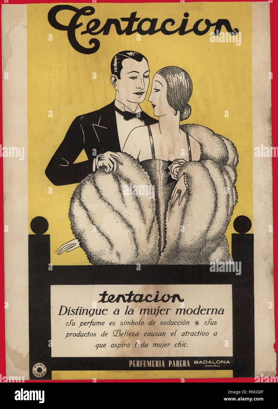 Publicidad del perfume tentación, producto de Perfumería Parera, de  Badalona. Años 1920 Fotografía de stock - Alamy