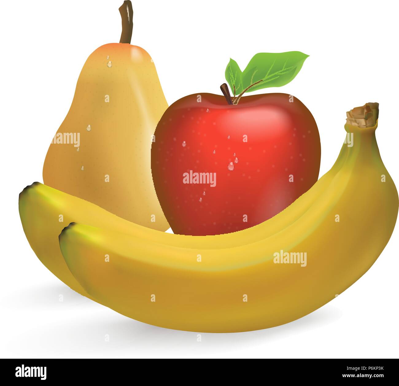 Ilustración 3D de un conjunto de banana madura de fruta, manzana, pera  aislado sobre fondo blanco Imagen Vector de stock - Alamy