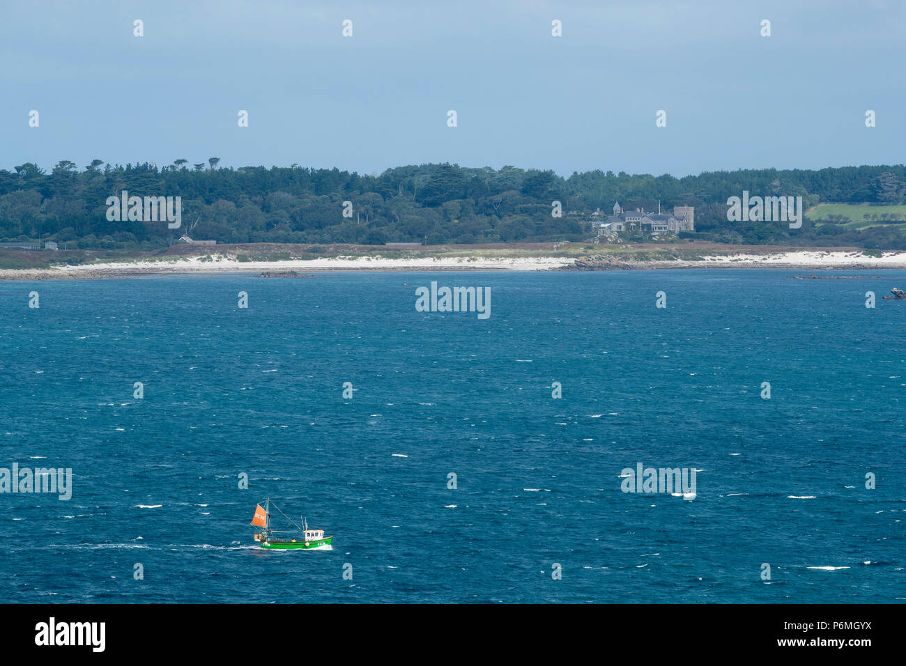 Tresco; desde el mar; Islas de Scilly Foto de stock