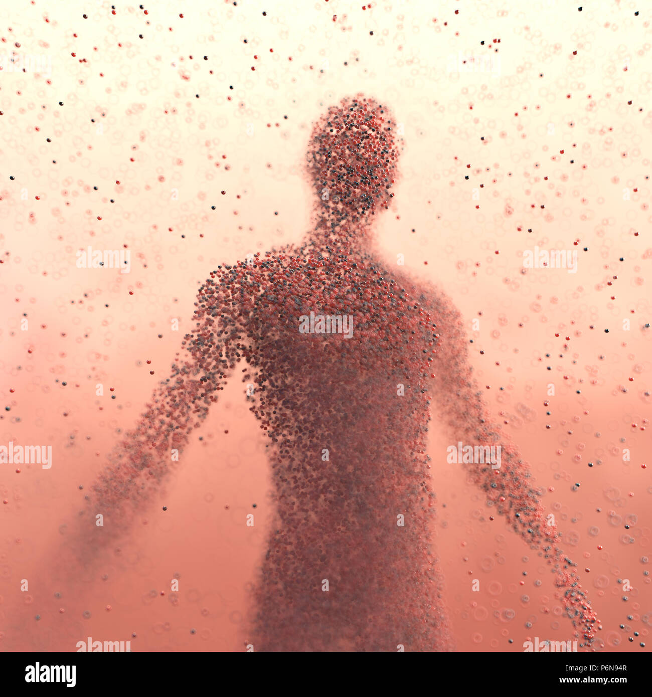 Ilustración 3D. Forma del cuerpo humano con las moléculas de color en una imagen concepto de ciencia. Foto de stock