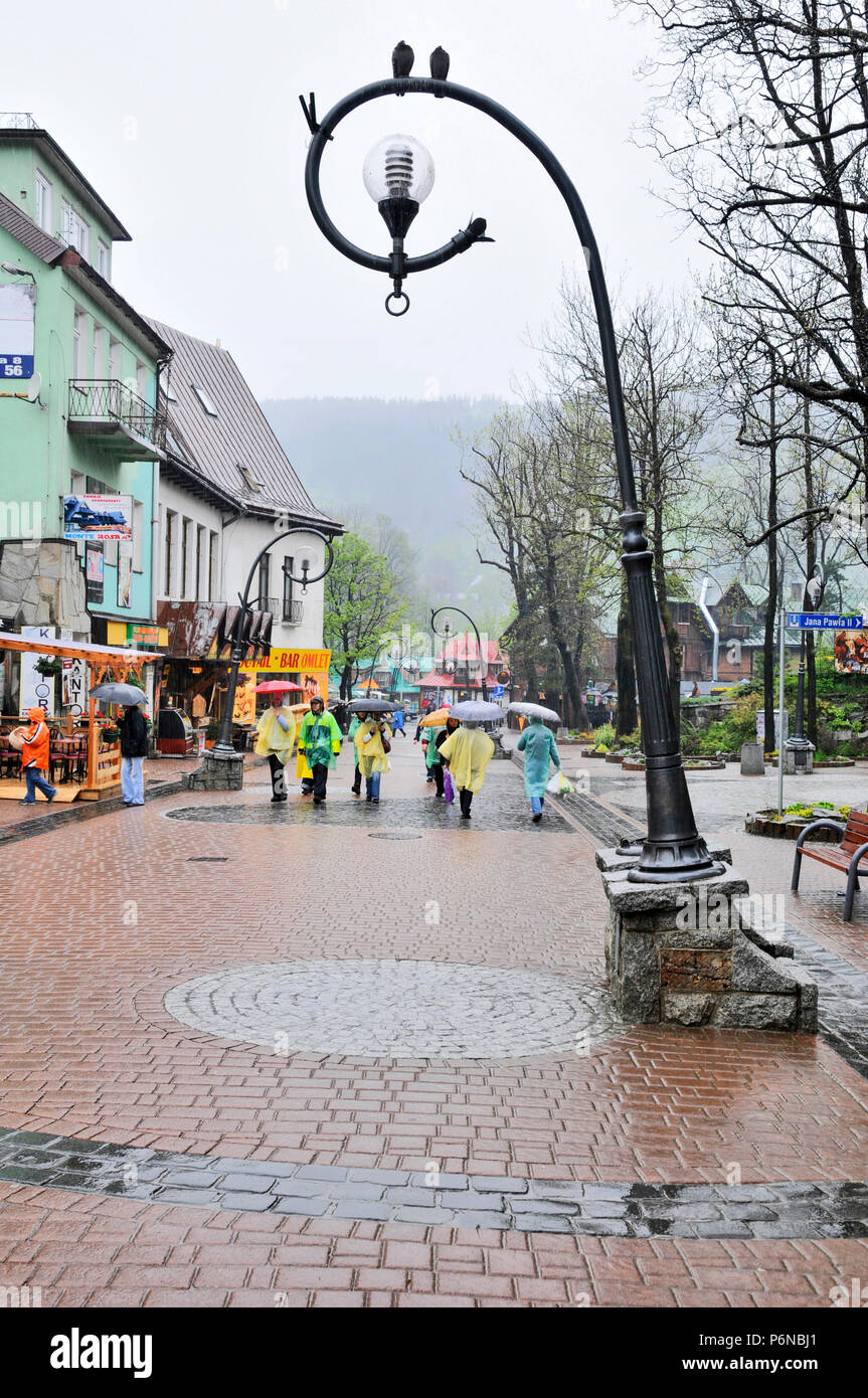 Calle Krupowki más representativos de Zakopane, Zakopane, Polonia, Europa oriental Foto de stock