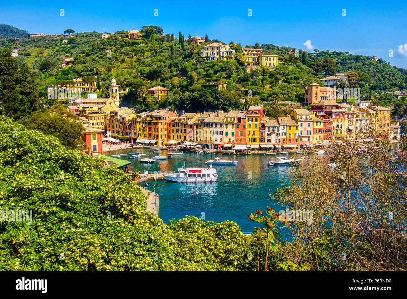 Portofino pintorescas casas vibrante colorido pueblo de Liguria - Génova - Italia Foto de stock