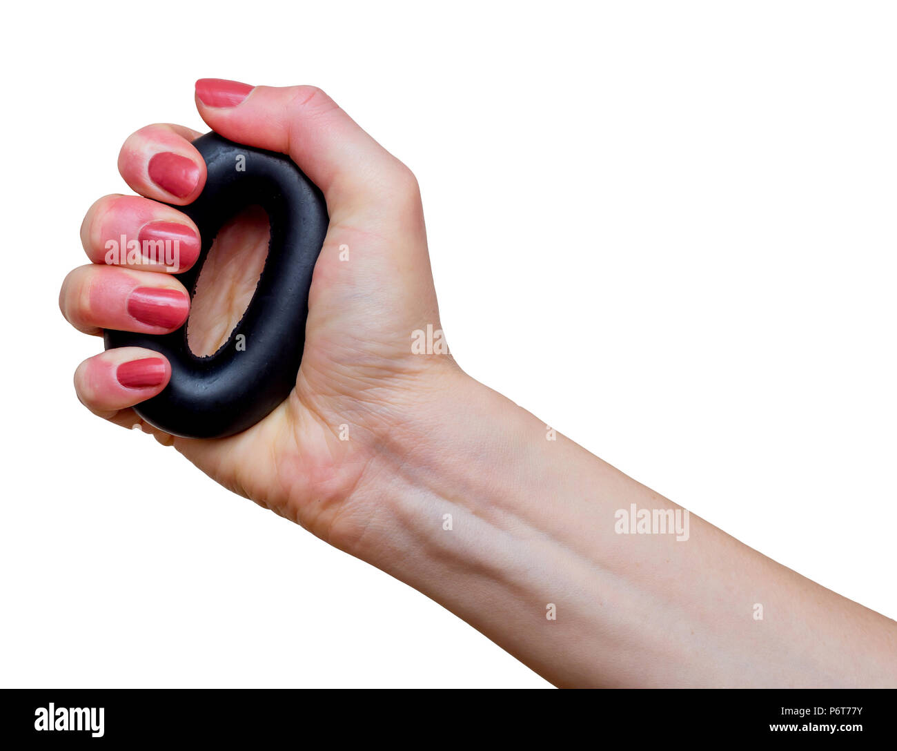 Mano de mujer con anillo de caucho utilizado como expansor de mano (pinza  de mano). Mango herramienta de fortalecimiento. Formación con expansor hace  que tus manos más fuertes. Sp Fotografía de stock -