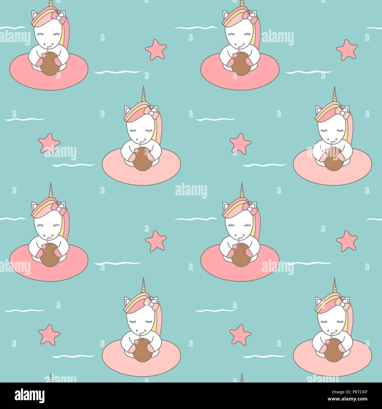 Cute Dibujos Animados Unicornios Coloridos Con Flotan En El Mar Verano Perfecta Ilustracion De Fondo Del Modelo Vectorial Imagen Vector De Stock Alamy