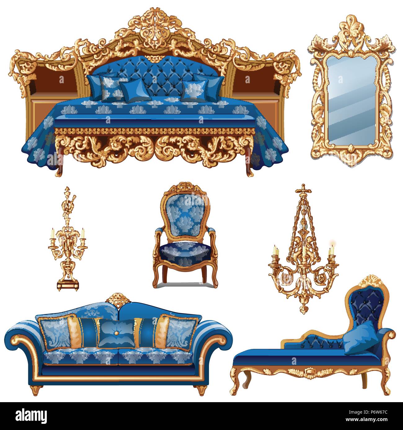 Un conjunto de muebles de color azul para vintage interior aislado sobre  fondo blanco. Cartoon vectores de cerca la ilustración Imagen Vector de  stock - Alamy