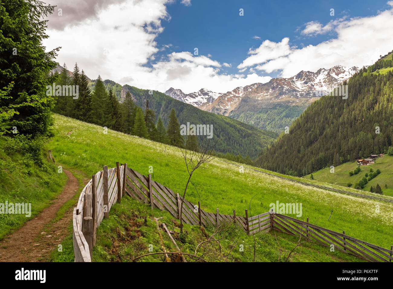Ruta de senderismo en el valle de Ulten, Tirol del Sur Foto de stock