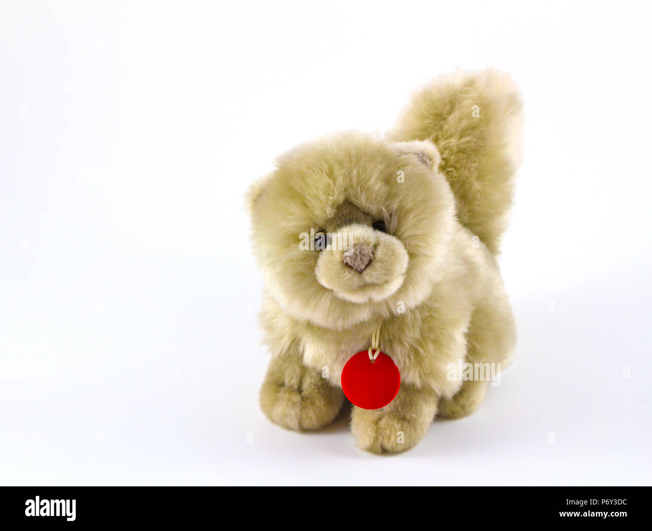 Animales de peluche suave aislado sobre fondo blanco / Peluche Perro sobre fondo blanco. Foto de stock