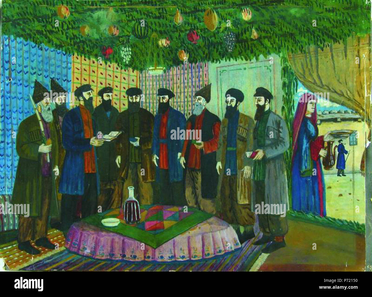 51 Shalom Koboshvili. La fiesta de Sucot oraciones. Gouache sobre Papel. 30,5×41 cm. 1938 Foto de stock