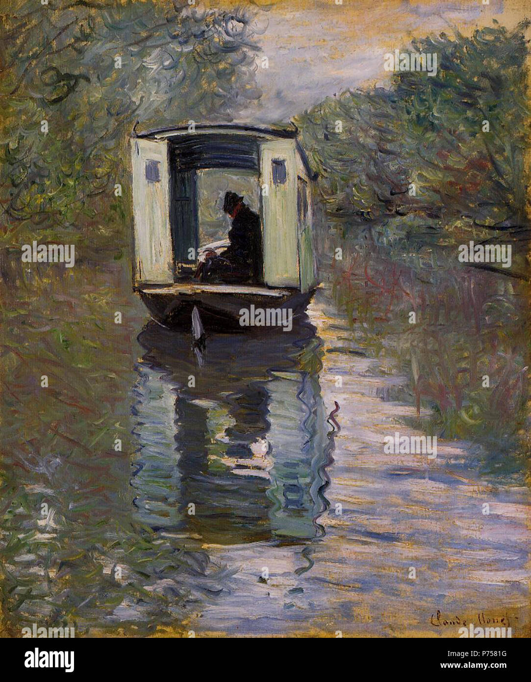 . Le bateau atelier 1876 28 Claude Monet Le bateau atelier Foto de stock