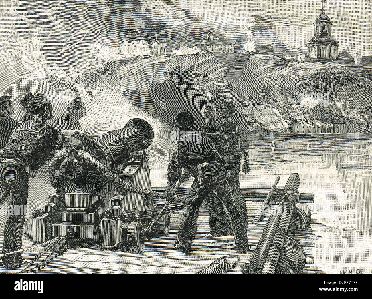 Los voluntarios de la Flying Squadron, disparando el envío, Asedio de Taganrog, 1855 Foto de stock