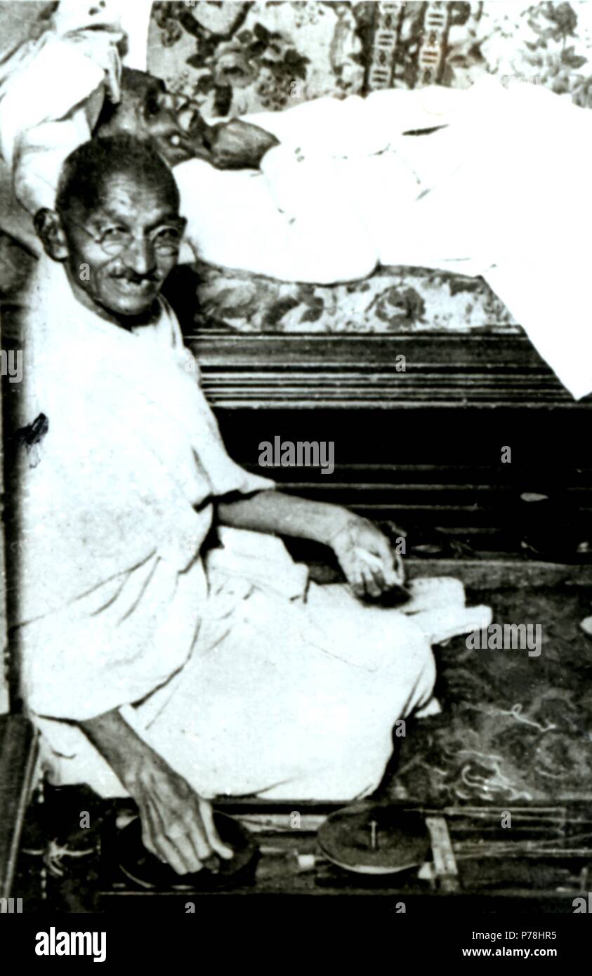 Mohandas Karamchand Gandhi (conocido como el Mahatma) (1869-1948), abogado, político y pensador indio, proclamó la resistencia no violenta. Foto de stock