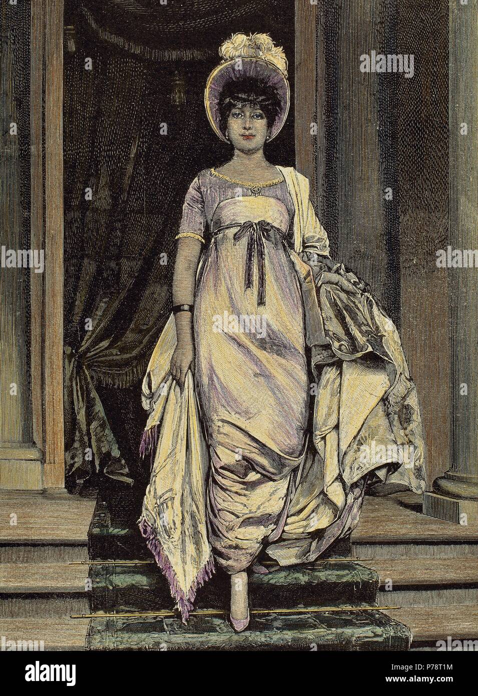 Francia. Primer Imperio. 1804-1820. Mujer vestida al estilo Imperio.  Grabado. Color. Siglo xix Fotografía de stock - Alamy