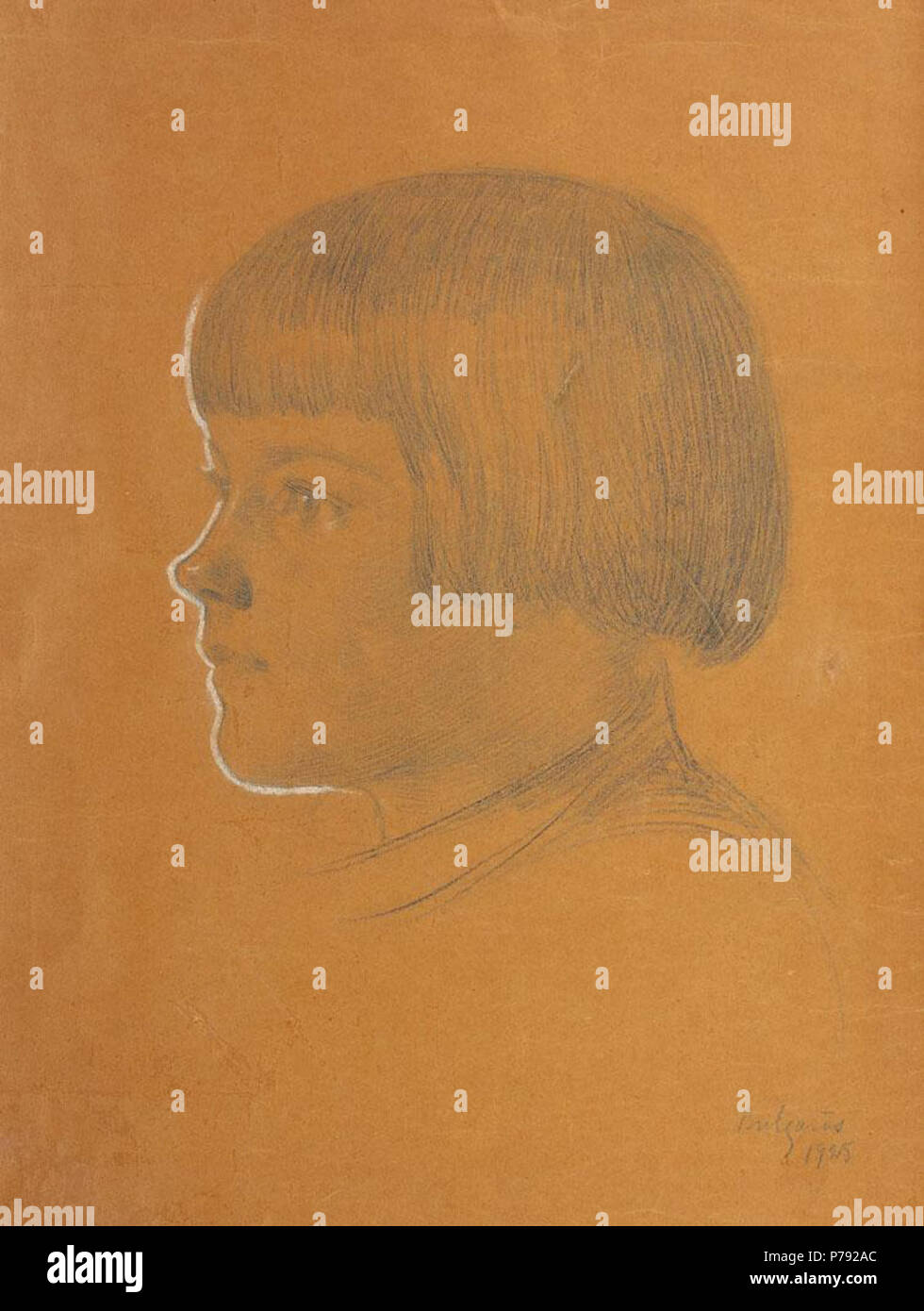 Român: Petre Bulgra - Chip de copil, me cret creion alb hârtie pe, 47 x  32,5 cm, me semnat dreapta datat jos, în creion, Bulgra, 1925 . 1925 46  Petre Bulgaras - Chip de copil Fotografía de stock - Alamy