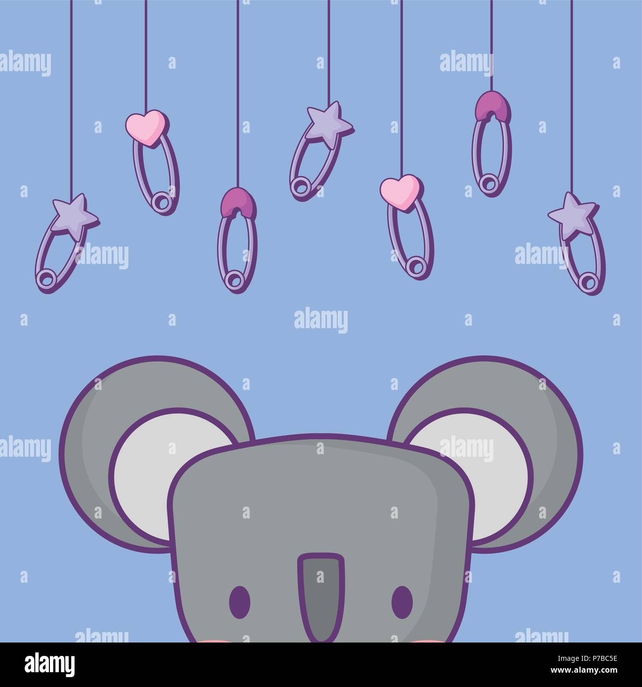 Diseno De Baby Shower Con Lindo Bebe Koala Y Patas Colgando Sobre Fondo Azul Ilustracion Vectorial Diseno Colorista Imagen Vector De Stock Alamy