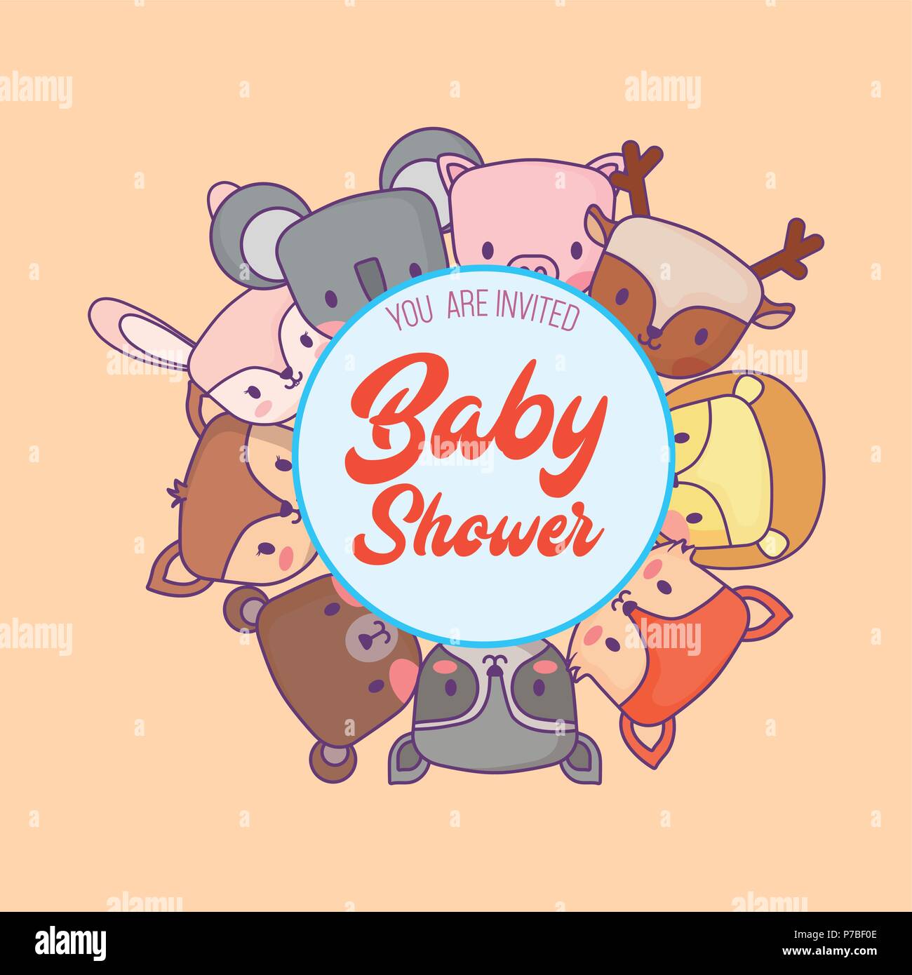 Invitacion De Baby Shower Con Animalitos Sobre Fondo Naranja