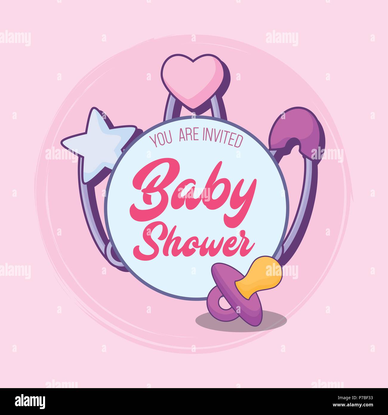 Invitacion De Baby Shower Con Baby Pasadores Y Chupete Sobre Fondo De Color Rosa Ilustracion Vectorial Diseno Colorista Imagen Vector De Stock Alamy