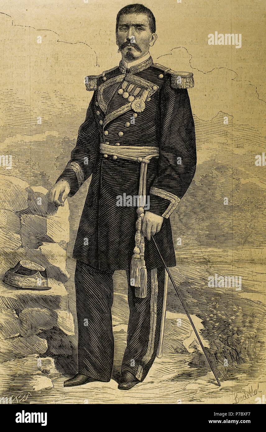 Porfirio Díaz (1830-1915). Soldado y político mexicano. Retrato. Grabado por París, siglo XIX. Foto de stock