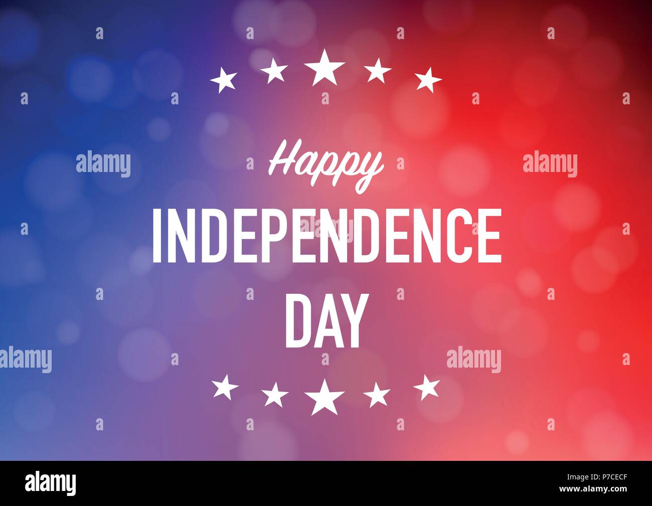 Feliz día de la Independencia con luz bokeh de fondo rojo azul para publicidad, carteles, anuncio, invitación, fiesta, tarjeta de felicitación. - Vector illus Ilustración del Vector