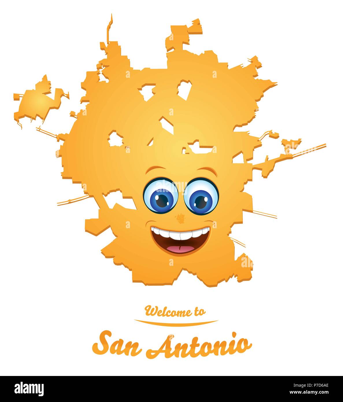 Mapa de la ciudad de San Antonio Texas con rostro sonriente ilustración
