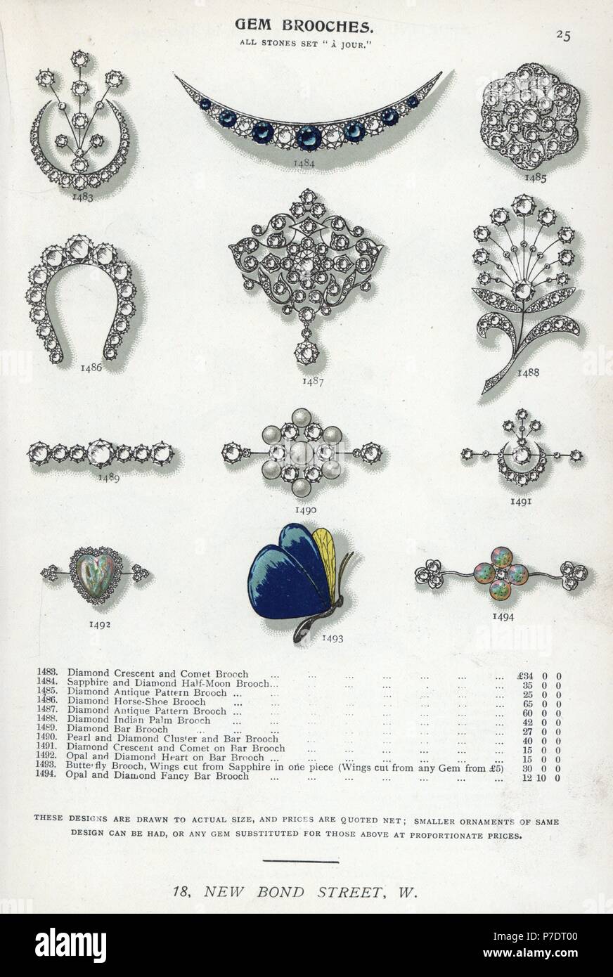 Broches de GEM en el diamante, perla, ópalo y zafiro. Desde  Chromolithograph Edwin Streeter gemas del catálogo, Bond Street, Londres,  circa 1895 Fotografía de stock - Alamy