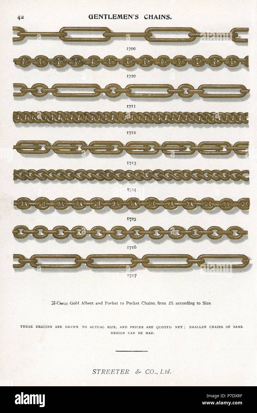 Cadenas de caballeros en oro de 18 quilates para llavero relojes. Desde  Chromolithograph Edwin Streeter gemas del catálogo, Bond Street, Londres,  circa 1895 Fotografía de stock - Alamy