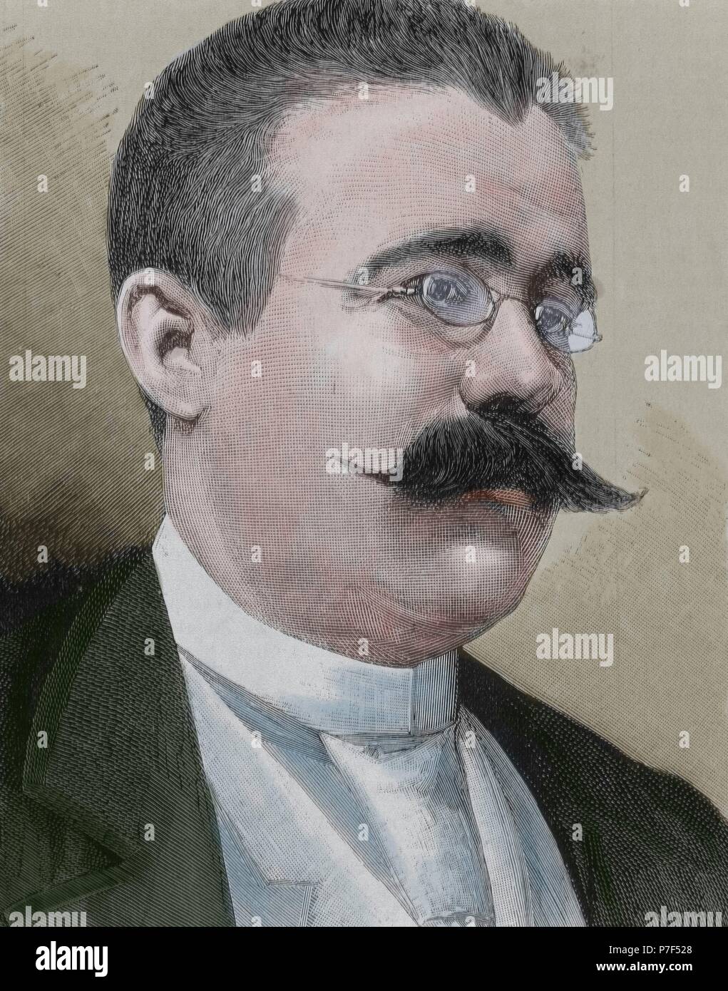 Ricardo Bellver (1845-1924). Escultor español. Retrato. Grabado. Siglo xix. Coloreada. Foto de stock