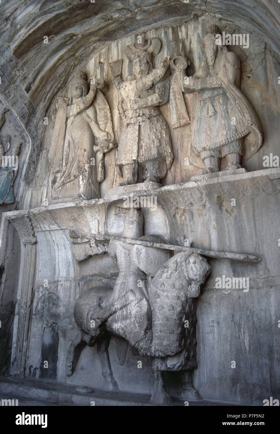 Khosrau II los victorius. Riegned 591-628. Irán, en la provincia de Kermanshah, Taq-e Bostan. Irán. Imperio Sasánida. Foto de stock