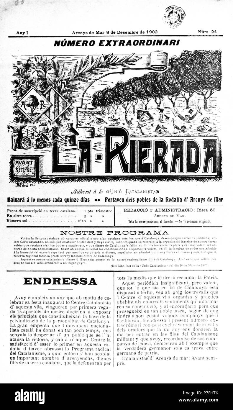 LA RIERADA,ARENYS DE MAR. ADHERIDO A LA UNIÓN CATALANISTA. Museo: BIBLIOTECA DE CATALUNYA. Foto de stock