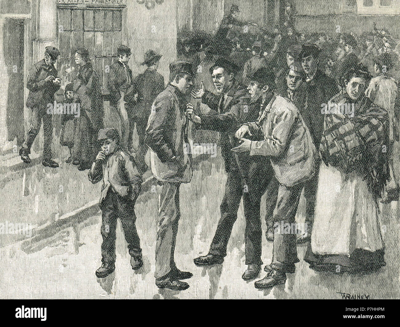 Una escena durante el Preston huelga de 1853-54, los conflictos laborales en la industria del algodón Foto de stock