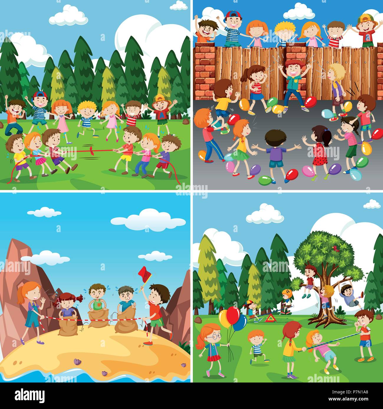 Juego de niños jugando juegos infantiles ilustración Imagen Vector de stock  - Alamy