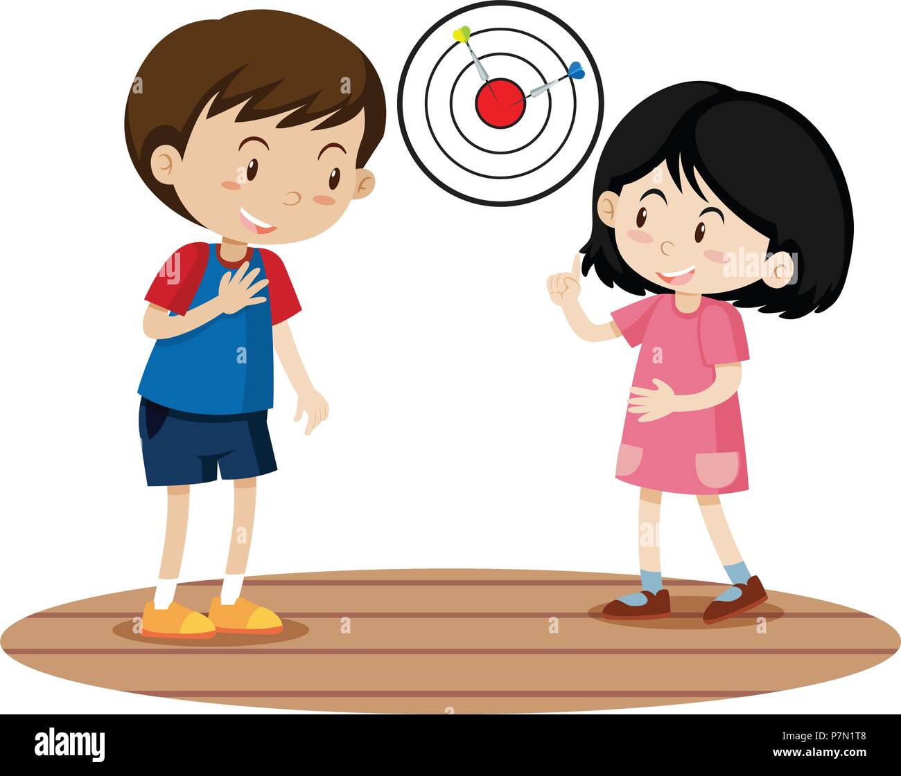 Niños jugando juego de dardos de ilustración Imagen Vector de stock - Alamy
