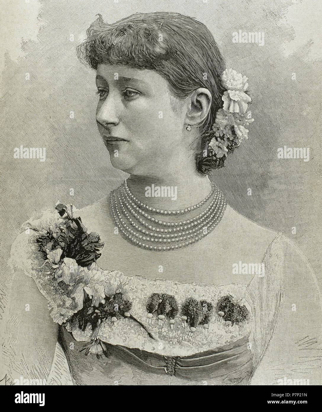 Augusta Victoria de Schleswig-Holstein (1858-1921). La última emperatriz alemán y Reina de Prusia como la primera esposa del emperador alemán Guillermo II (1859-1941). Retrato. Grabado por Mancastropa. Foto de stock
