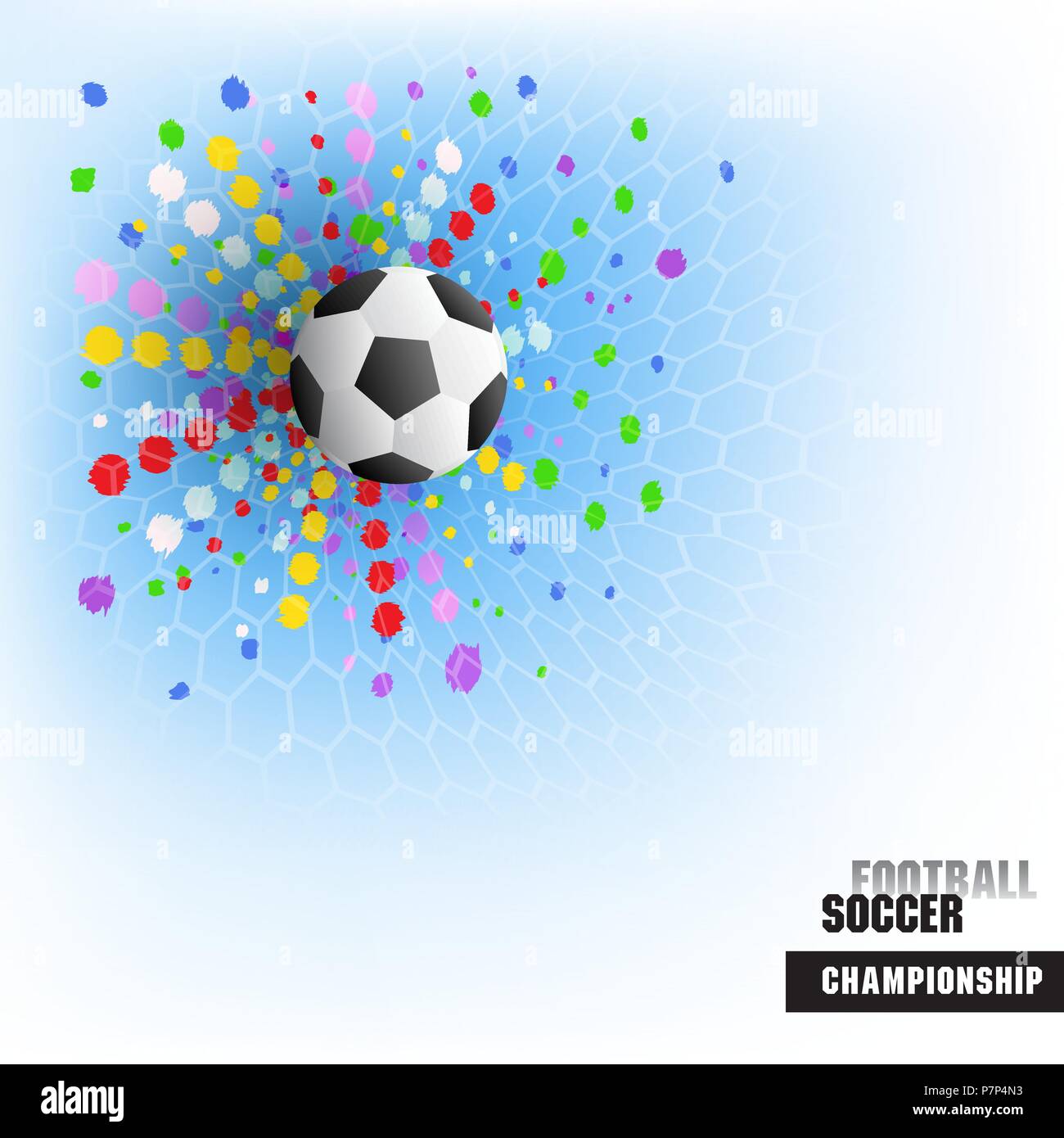 Fondo de fútbol, juego de pelota realista objetivo coincide con la bola en  el momento de la red. Ilustración vectorial para el campeonato de fútbol,  juegos,el estadio F Imagen Vector de stock -