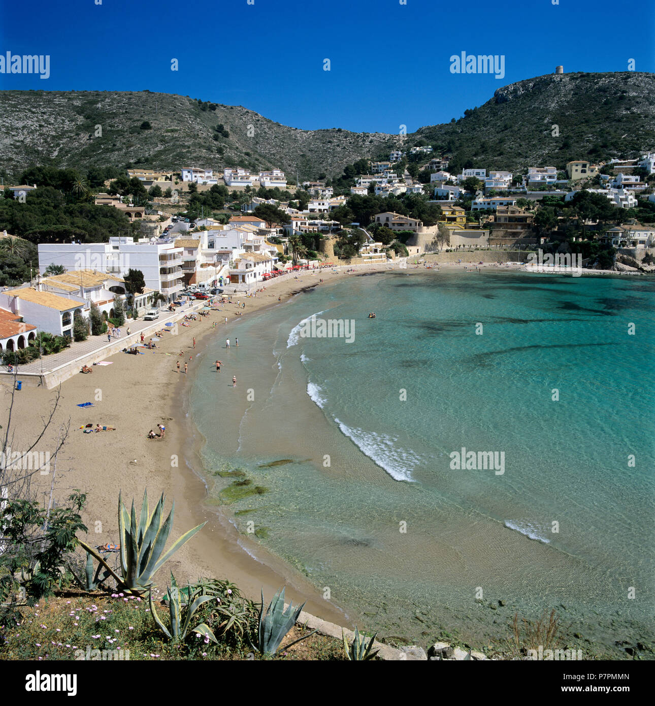 Vista sobre la playa de Moraira Foto de stock