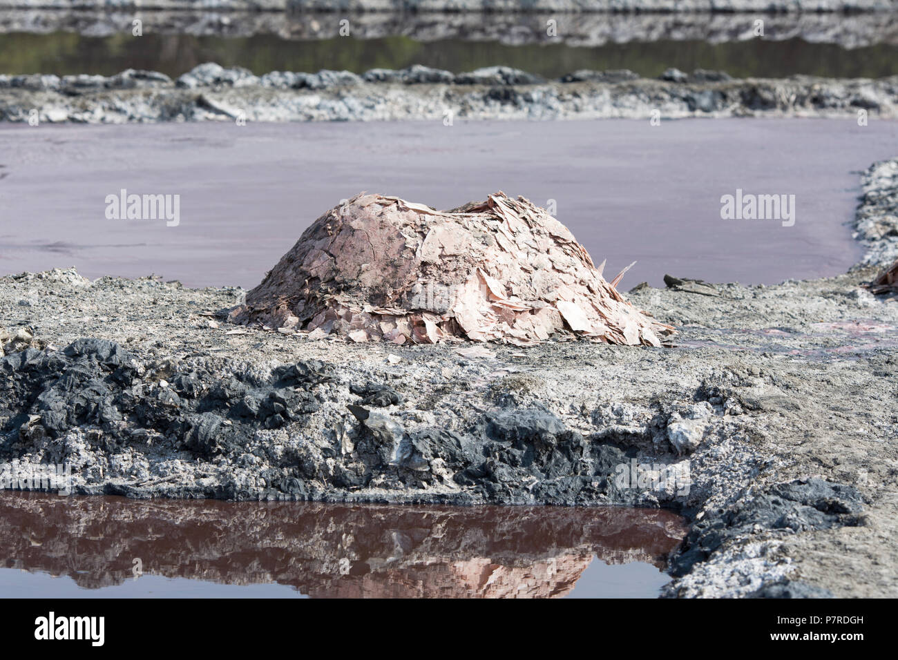 Salinas, los montones de sal minadas de Salinas en un lago del cráter en el Parque Nacional Queen Elizabeth, Uganda, África Oriental Foto de stock