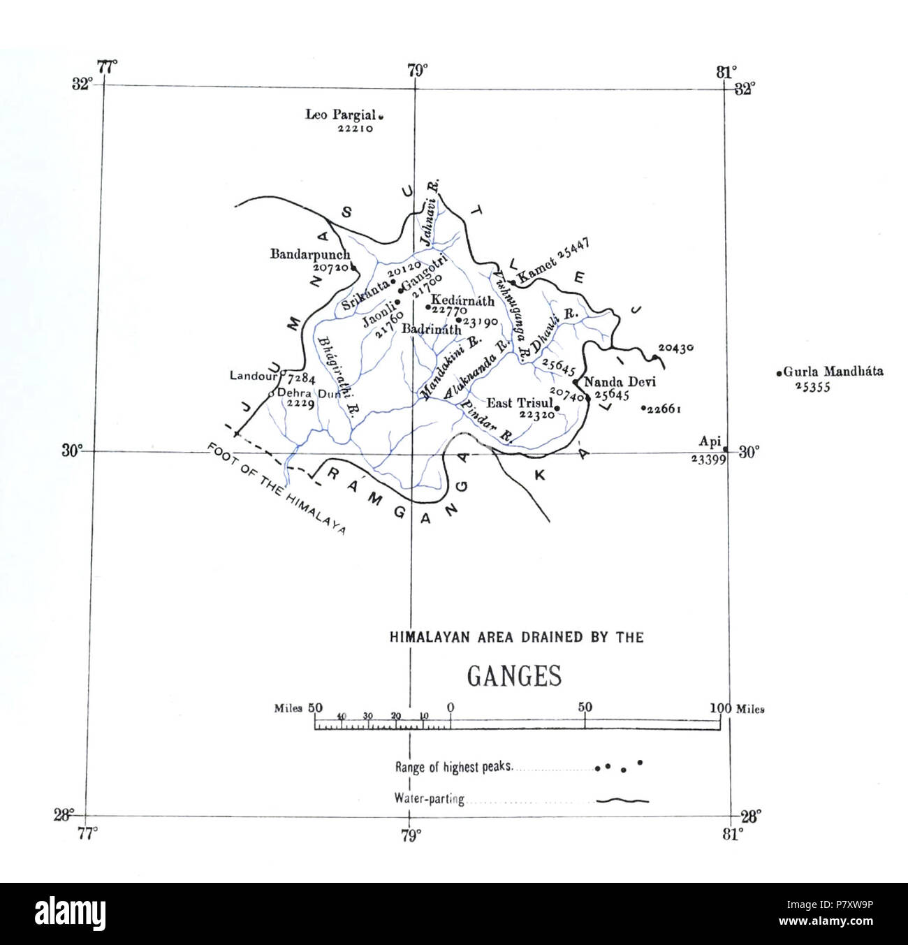 Mapa de las zonas de captación para el río Ganges . 1907 167 Ganga