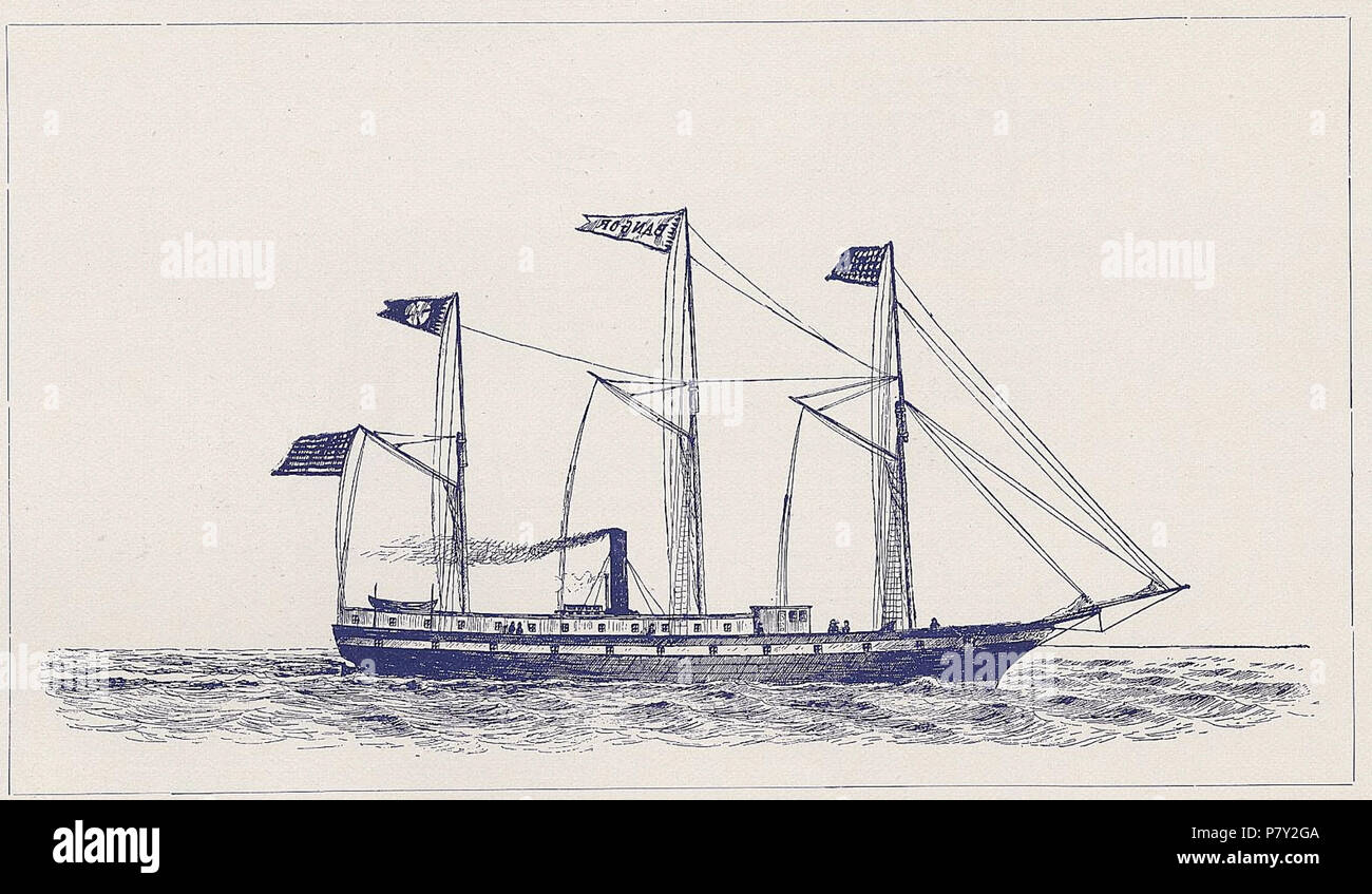 Inglés: Bangor, plancha de vapor de casco construido 1844, utilizado  posteriormente en la guerra de Estados Unidos con México. 1895 o antes del  32 de Bangor (steamship 1844) 01 Fotografía de stock - Alamy