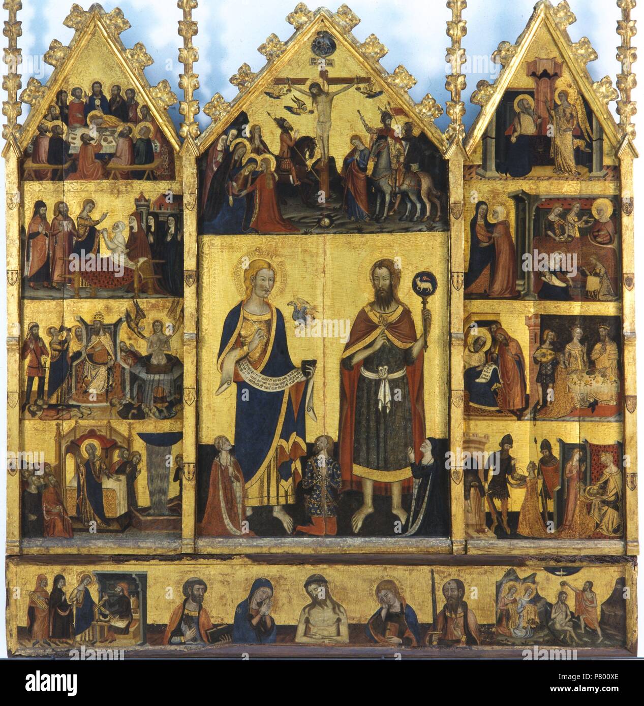 Retablo de San Juan, circa 1356. Témpera sobre madera y pan de oro. 220,5 x  209,8 x 11,5 cm. Desde la capilla del castillo de Santa Coloma de Queralt  (Conca de Barberà).