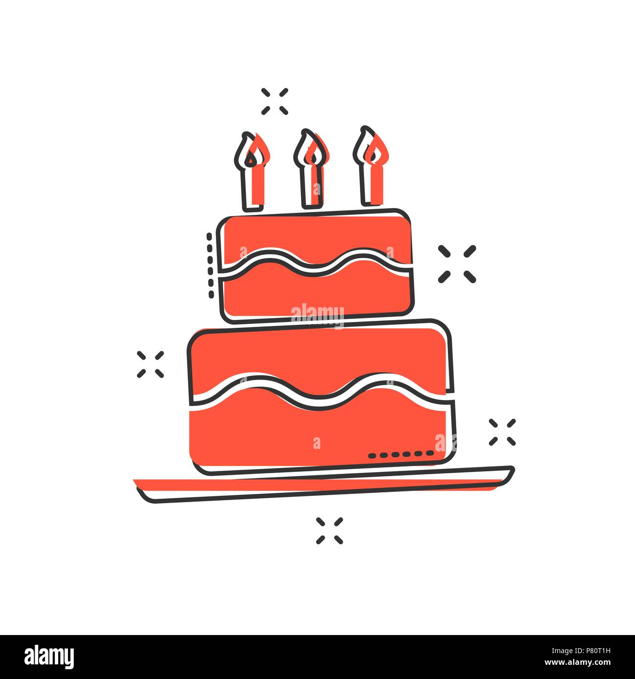 Pastel de cumpleaños de dibujos animados icono en estilo cómic. Tarta  fresca Muffin firmar ilustración pictograma. Pastel concepto empresarial  Imagen Vector de stock - Alamy