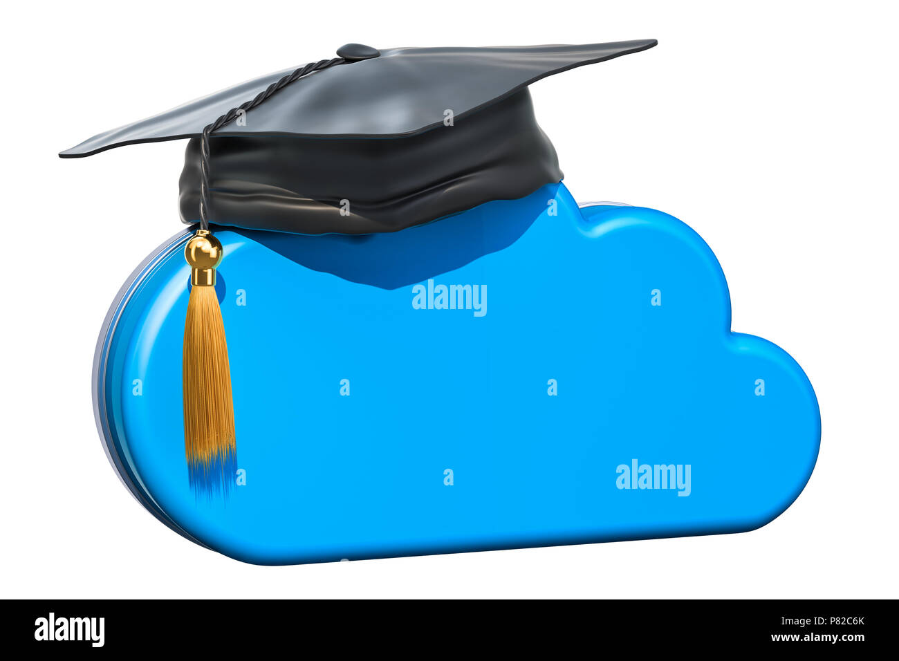 Concepto de educación en línea, equipo de nube con graduación de la tapa. 3D rendering Foto de stock